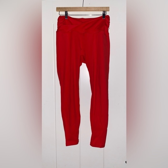 Ododos  Yoga Foldover Red‎ Ankle Leggings Workout Casual Athleisure Women L - Picture 7 of 8